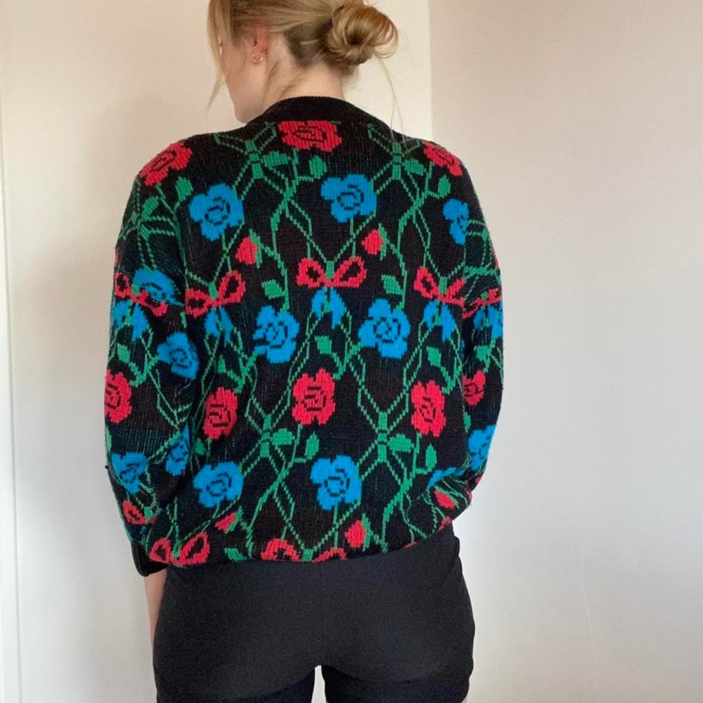 Vintage 80’s floral crewneck knit sweater - Picture 4 of 5